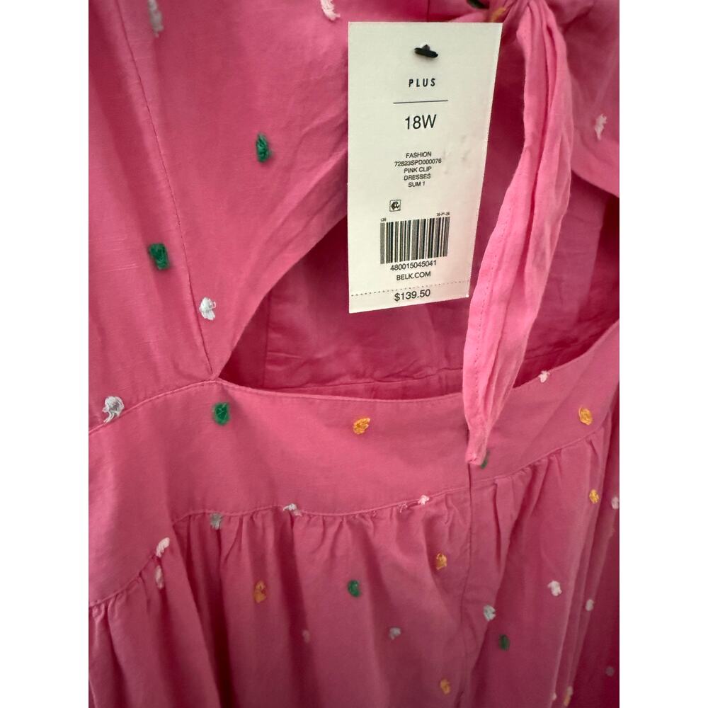 Crown & Ivy Plus‎ Pink & Multicolor Embroidered Tie Back Maxi Dress Size 18W - Picture 9 of 12